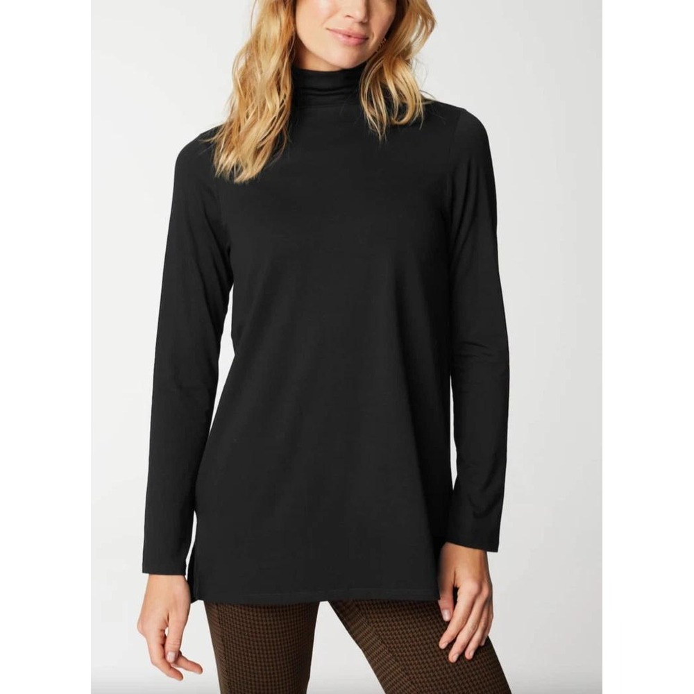 J. Jill Luxe Supima Shirttail Turtleneck Black Long Sleeve Top M
